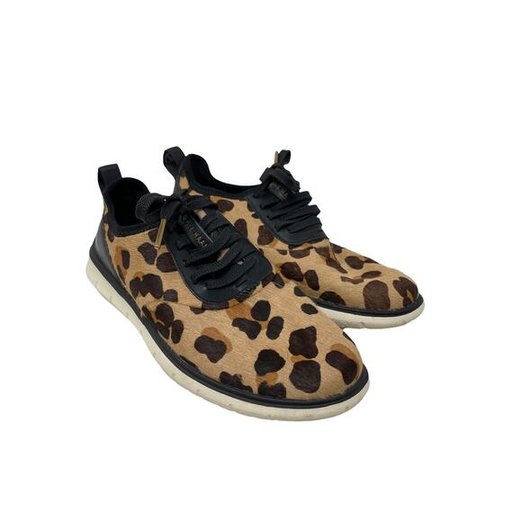 Cole Haan Sneakers Womens 7.5 Zerogrand Brown Leopard Print Lace Up Calf Hair - Picture 1 of 8